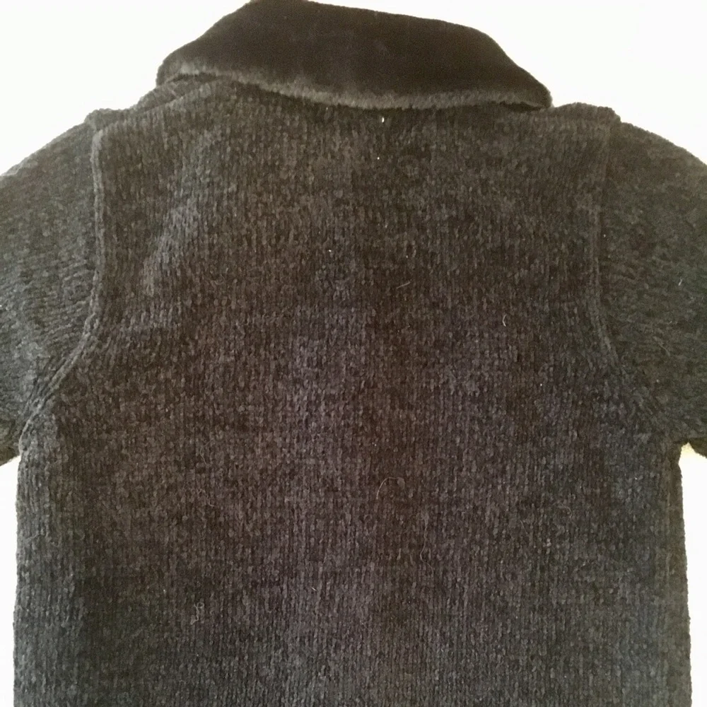 Vintage babyGAP Black Chenille Cardigan Sweater w/Faux Fur Collar, sz 2xl/3xl